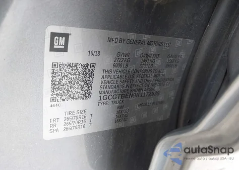 2019 Chevrolet Colorado Wt из США, поврежденный, VIN 1GCGTBEN9K1172935